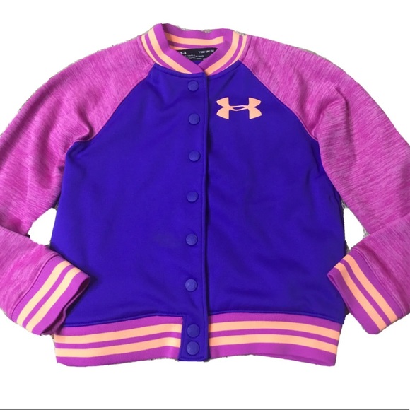 UNDER ARMOUR Girls size Y SMALL GOLD GEAR BOMBER JACKET EUC - Picture 1 of 4